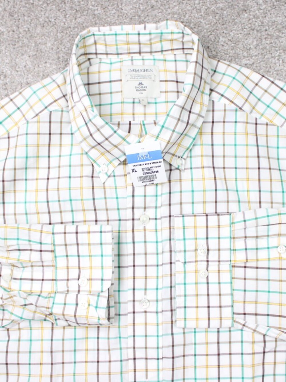 J. McLaughlin Thomas Mason Shirt NWT Mens XL Green/Yellow/Brown Check Cotton L/S